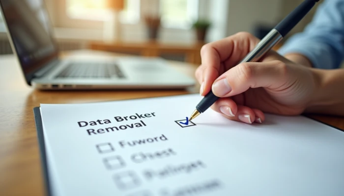 Person checking off data broker removal tasks at home