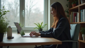 A person sitting at a desk in a home office