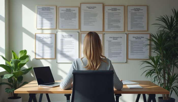 A person in a home office surrounded by data removal success confirmations