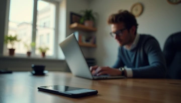 A person setting up two-factor authentication in a clean home office