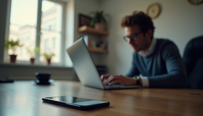 A person setting up two-factor authentication in a clean home office