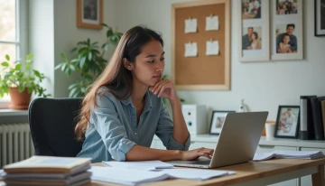 A person thoughtfully considering their personal data protection in a home office setting