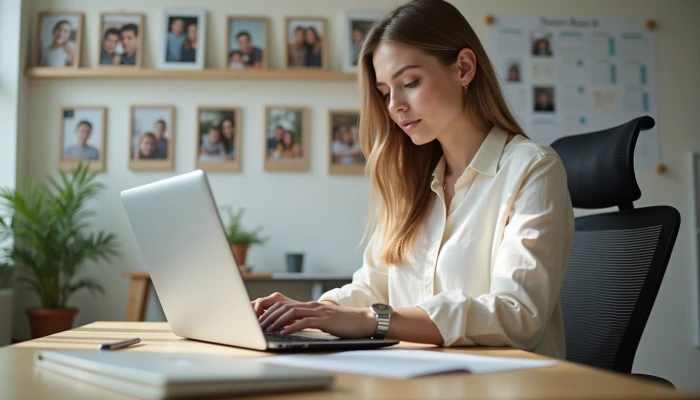 A person sitting at a desk in a home office