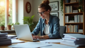 A person working at a desk in a home office