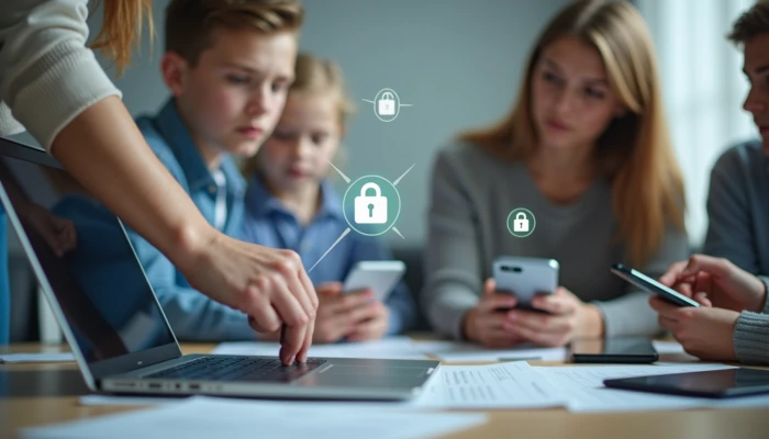 Family securing digital devices with abstract security metaphors