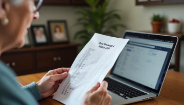 An elderly woman reviewing a list of data brokers at home