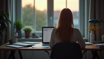 A woman sitting at a home office desk