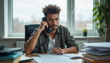 A person making a call from their home office